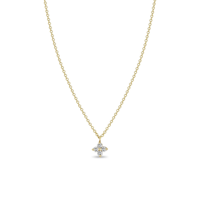 14k Yellow Gold Diamond Four Stone Pendant Necklace