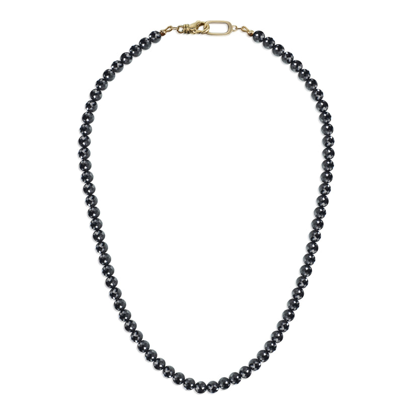 18k White Gold Black Diamond Faceted Bead Necklace
