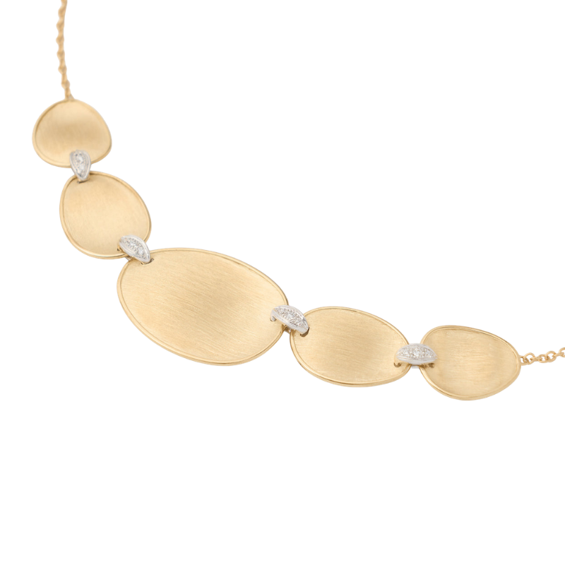 18k Two Tone Lunaria Diamond Five Leaf Pave Accented Necklace