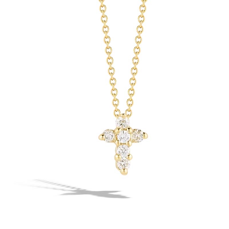 18k Yellow Gold Tiny Teasures Diamond Cross Necklace