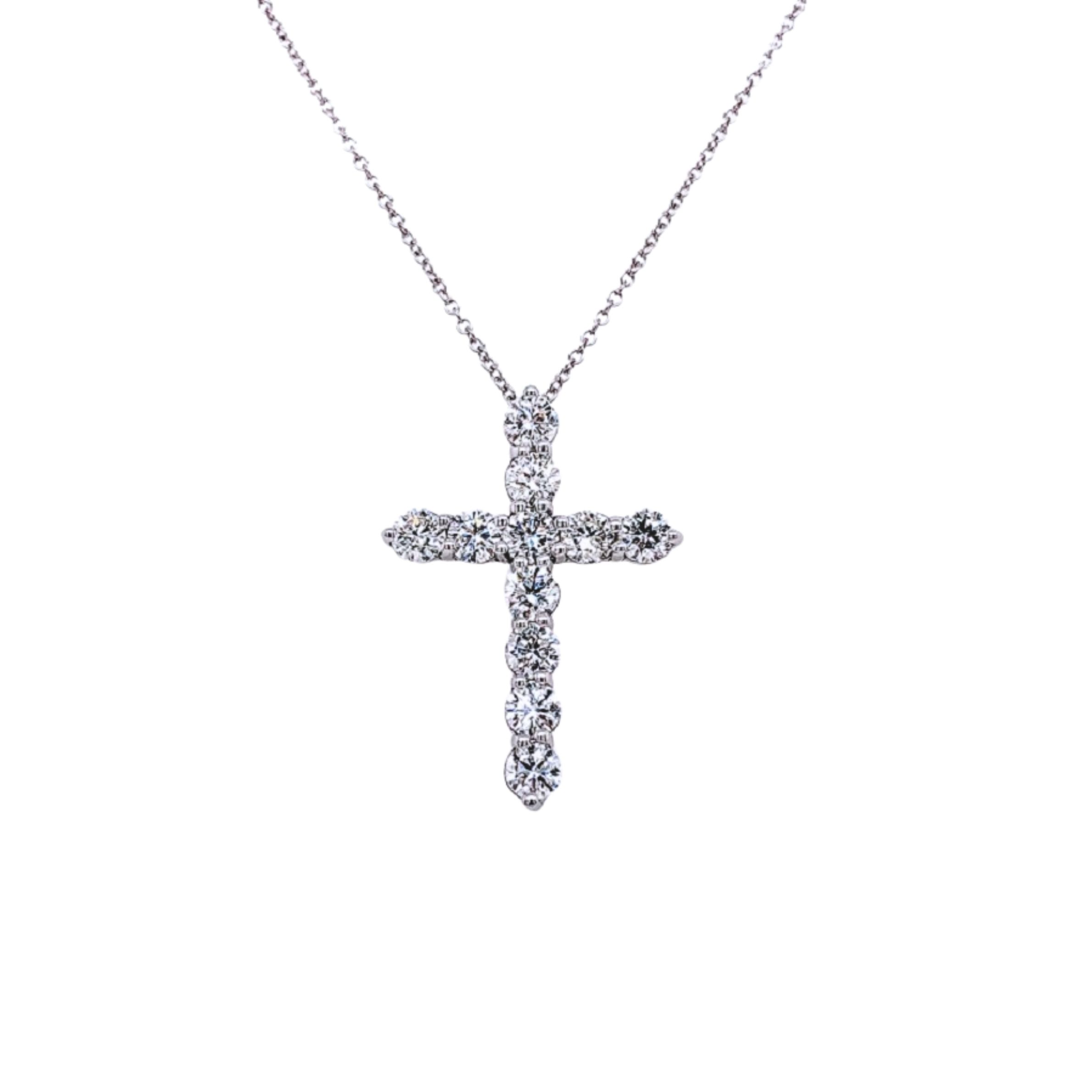 14k White Gold 1.75ctw Diamond Cross Pendant Necklace