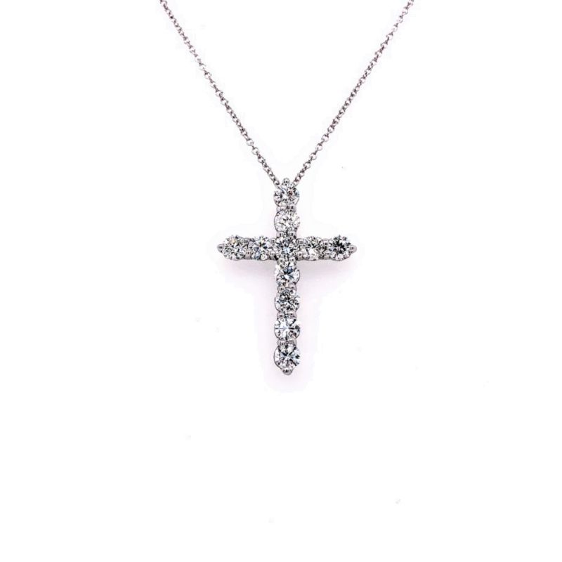 14k White Gold With 0.49ctw Diamonds Cross Pendant With 11 Diamonds Necklace 16-18