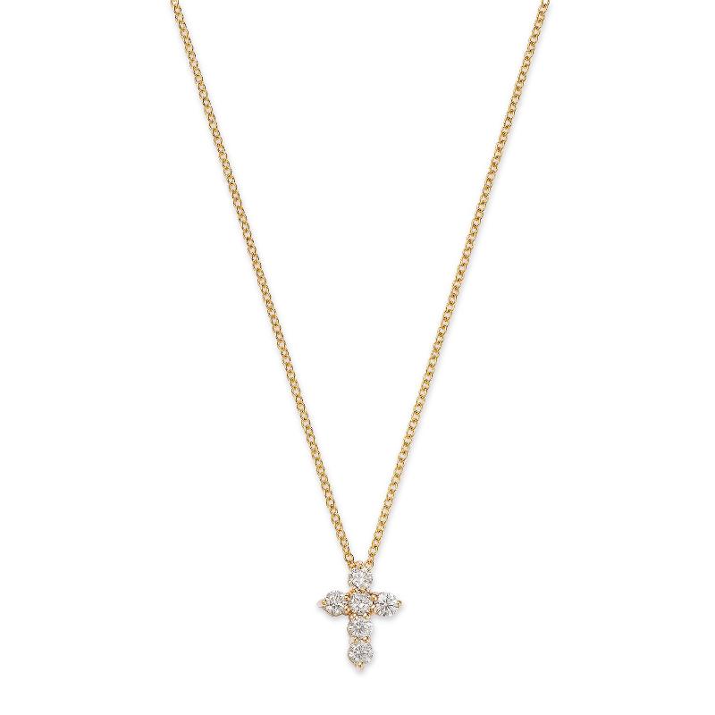 14k Yellow Gold Diamond Cross Pendant Necklace