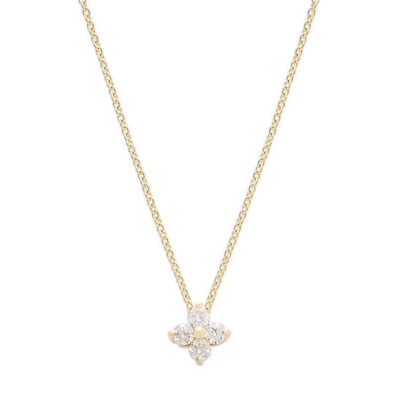 14k Yellow Gold Diamond Cluster Pendant Necklace
