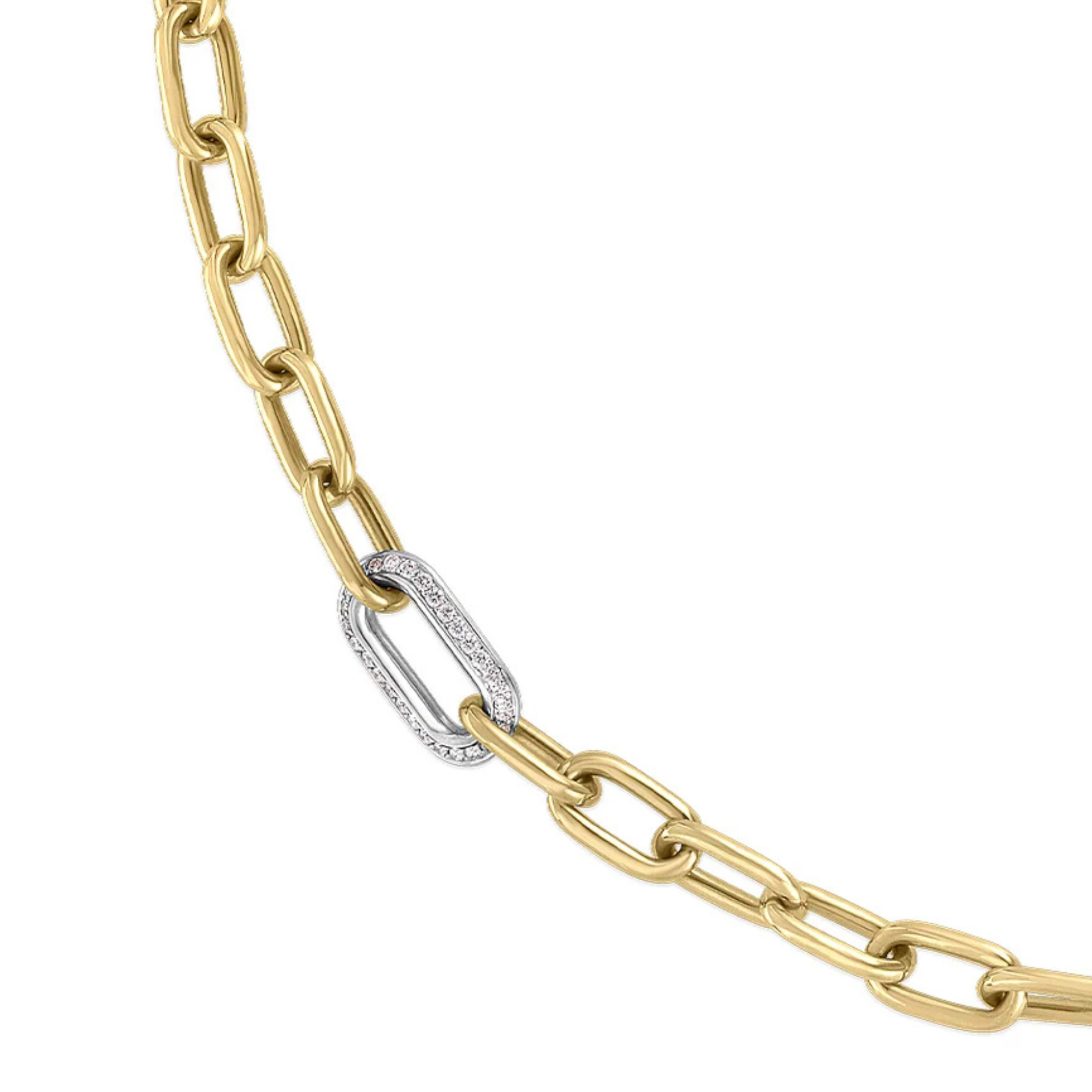 18k Two Tone Designer Gold Diamond Link Necklace