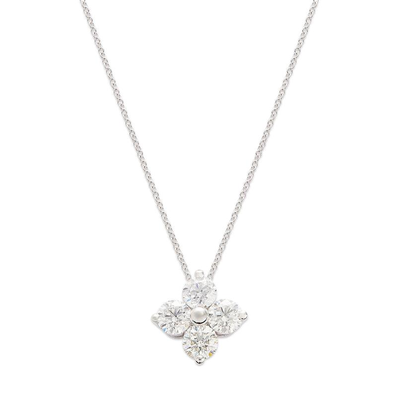 14k White Gold Diamond Cluster Pendant Necklace