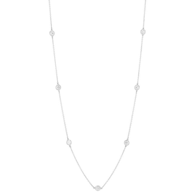 14k White Gold Diamond Station Necklace