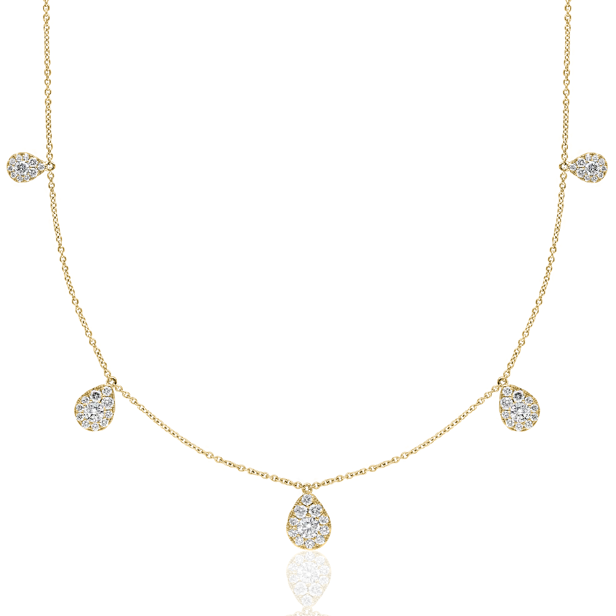 18k Yellow Gold Diamond Drop Station Necklace