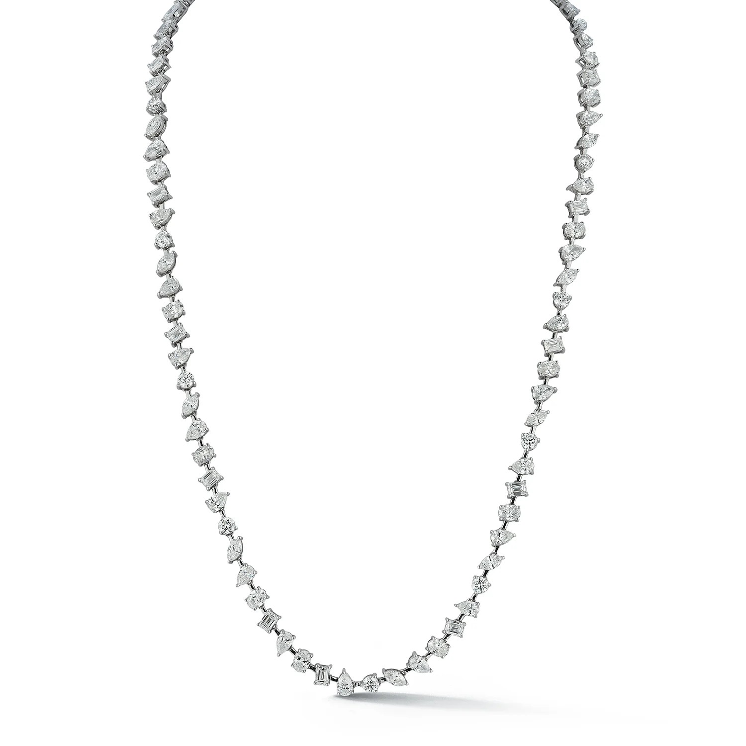 14k White Gold Diamond Multi Shaped Tennis Necklace