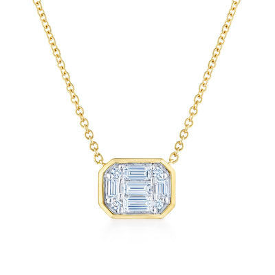 18k Yellow Gold Sunburst Diamond Pendant Necklace