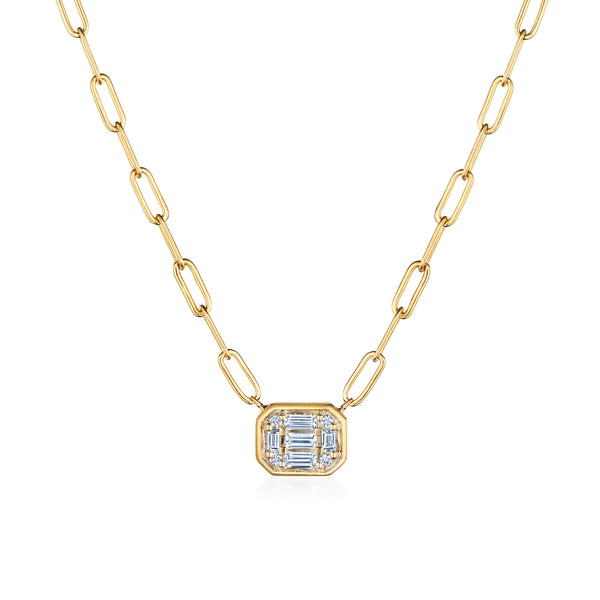 18k Yellow Gold Sunburst Diamond Pendant On A Paperclip Chain Necklace