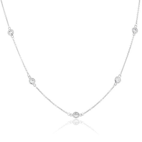 14k White Gold Diamond Station Necklace