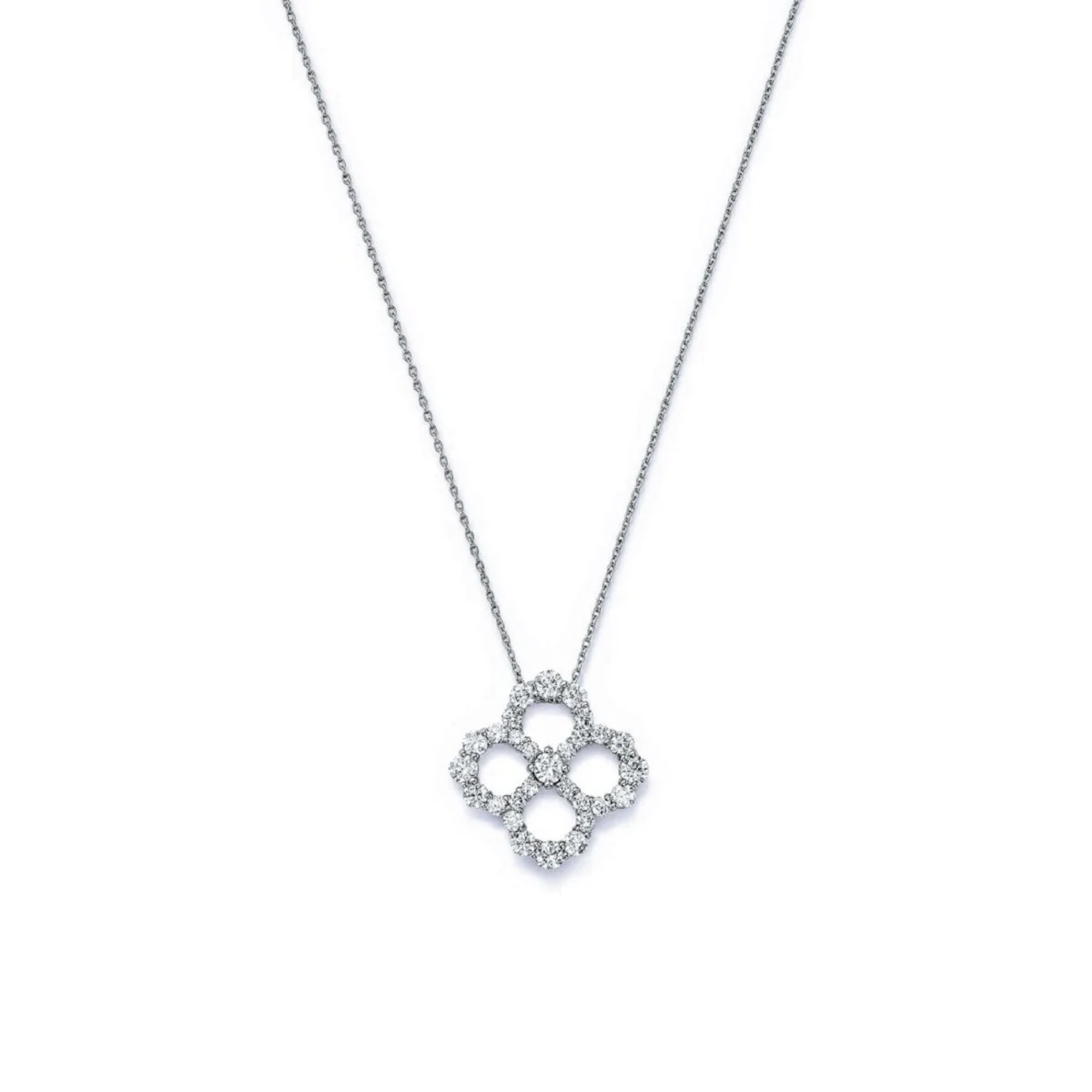 14k White Gold Diamond Clover Necklace