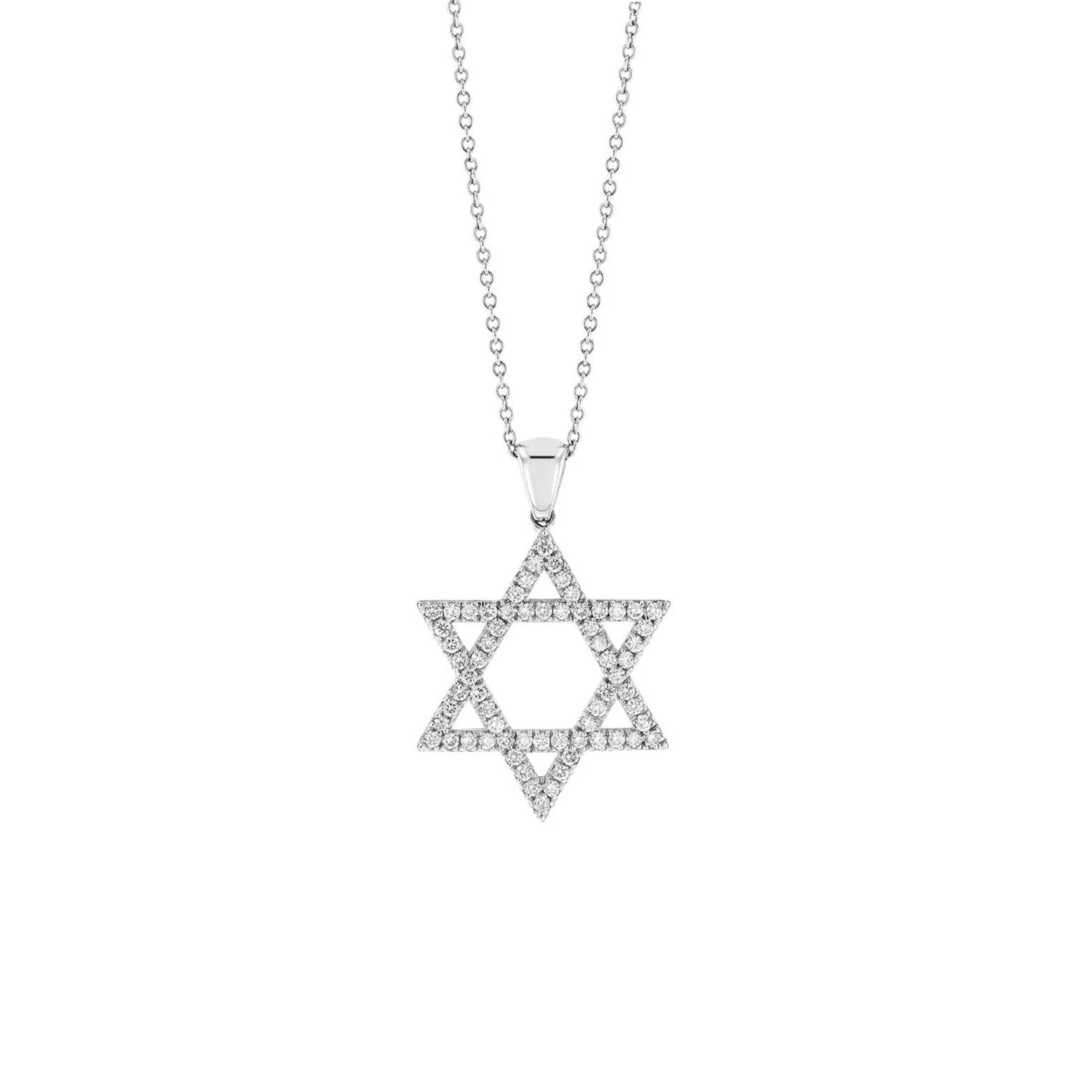 14k White Gold Diamond Star Of David Necklace