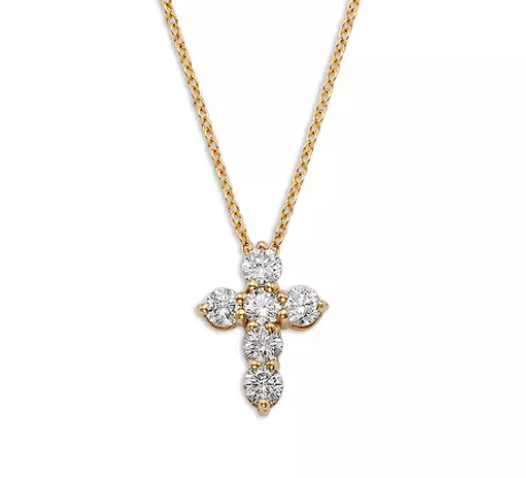 14k Yellow Gold Diamond Cross Necklace