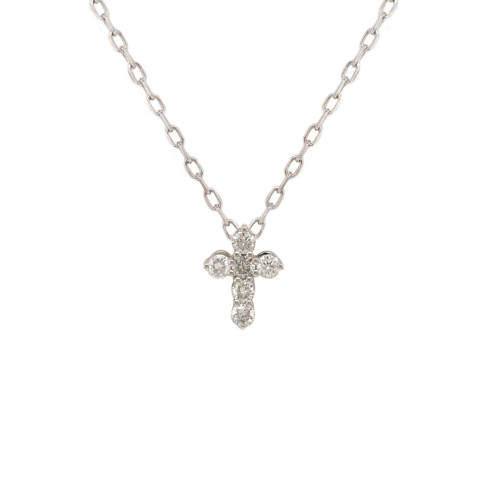 14k White Gold Diamond Small Cross Necklace