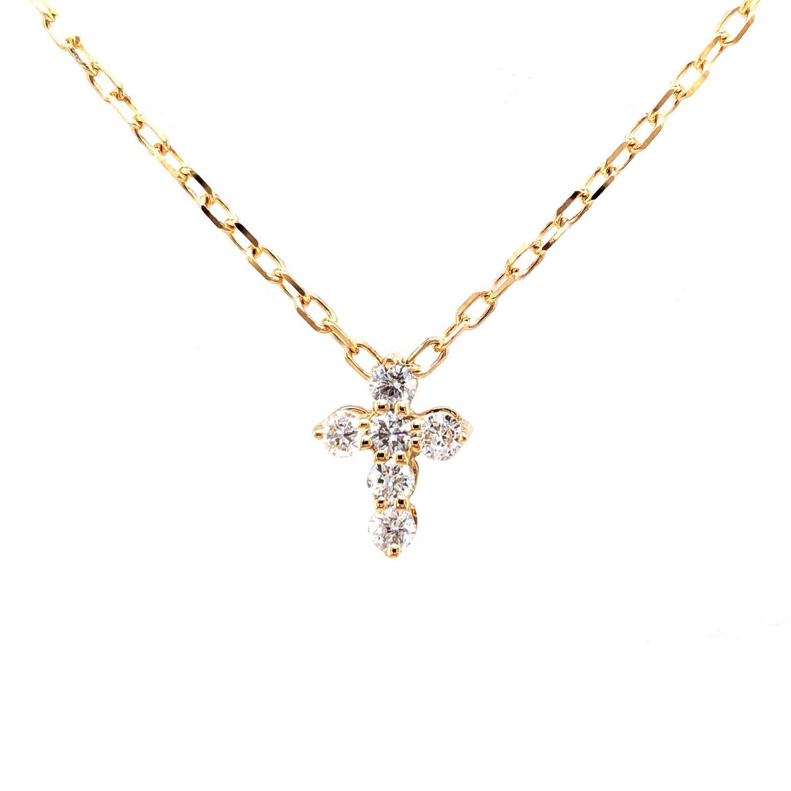 14k Yellow Gold Diamond Small Cross Necklace