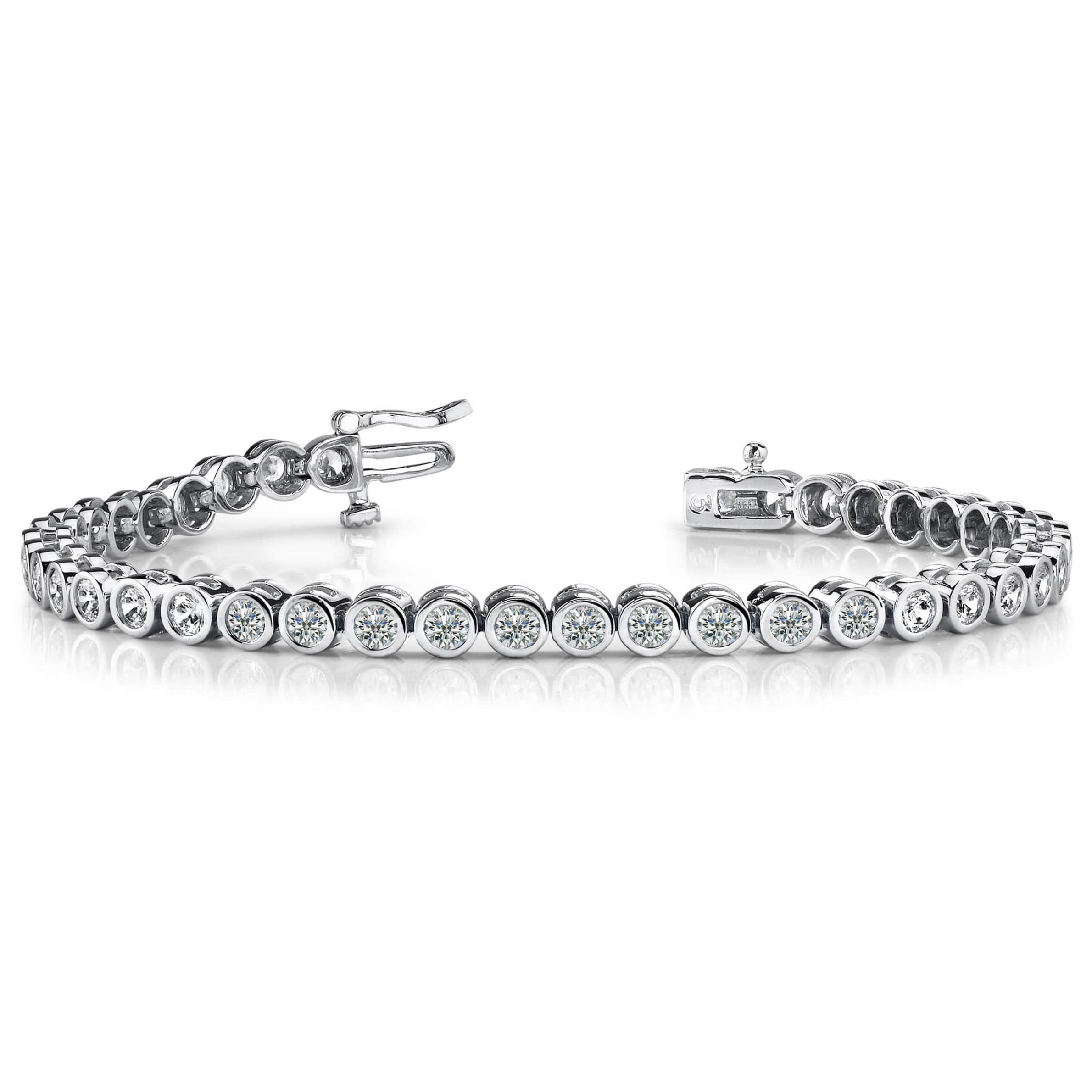 14k White Gold 3.50ctw Diamond Bezel Set Tennis Bracelet