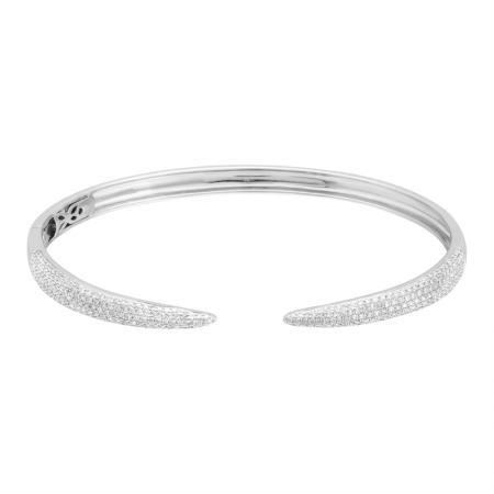 14k White Gold Diamond Open Hinged Bangle Bracelet