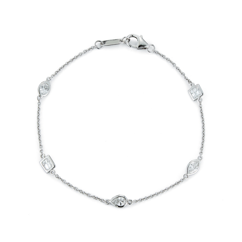 14k White Gold Mixed Cut Bezel Set Diamond Bracelet