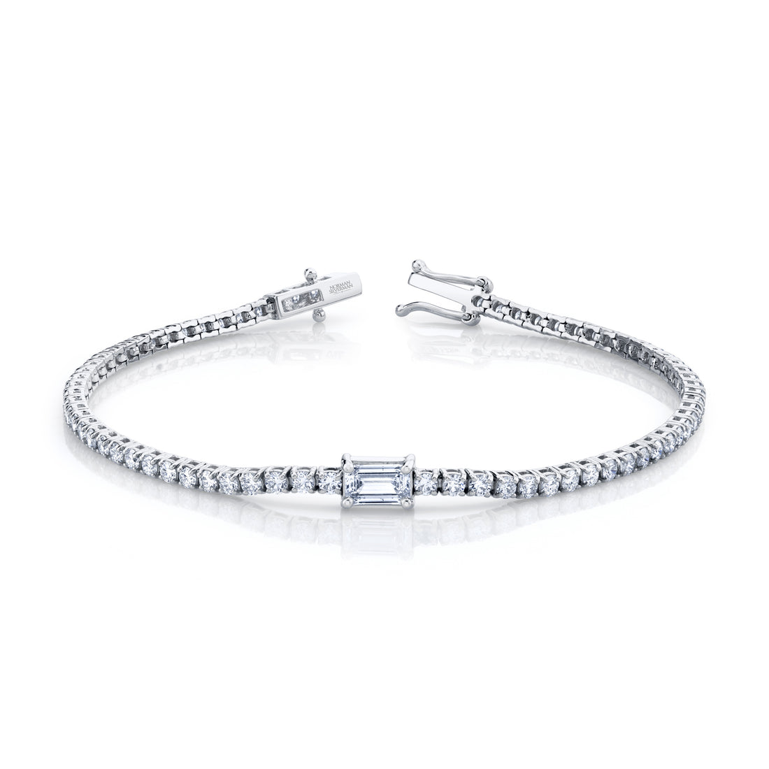 18k White Gold With 2.95ctw Diamonds, Straight Line Tennis Bracelet With Certified Emerlad Cut Diamond Accent, By Norman Silverman
Emerald Cut 0.55ctw Diamond Gia Certificate # 6505837667