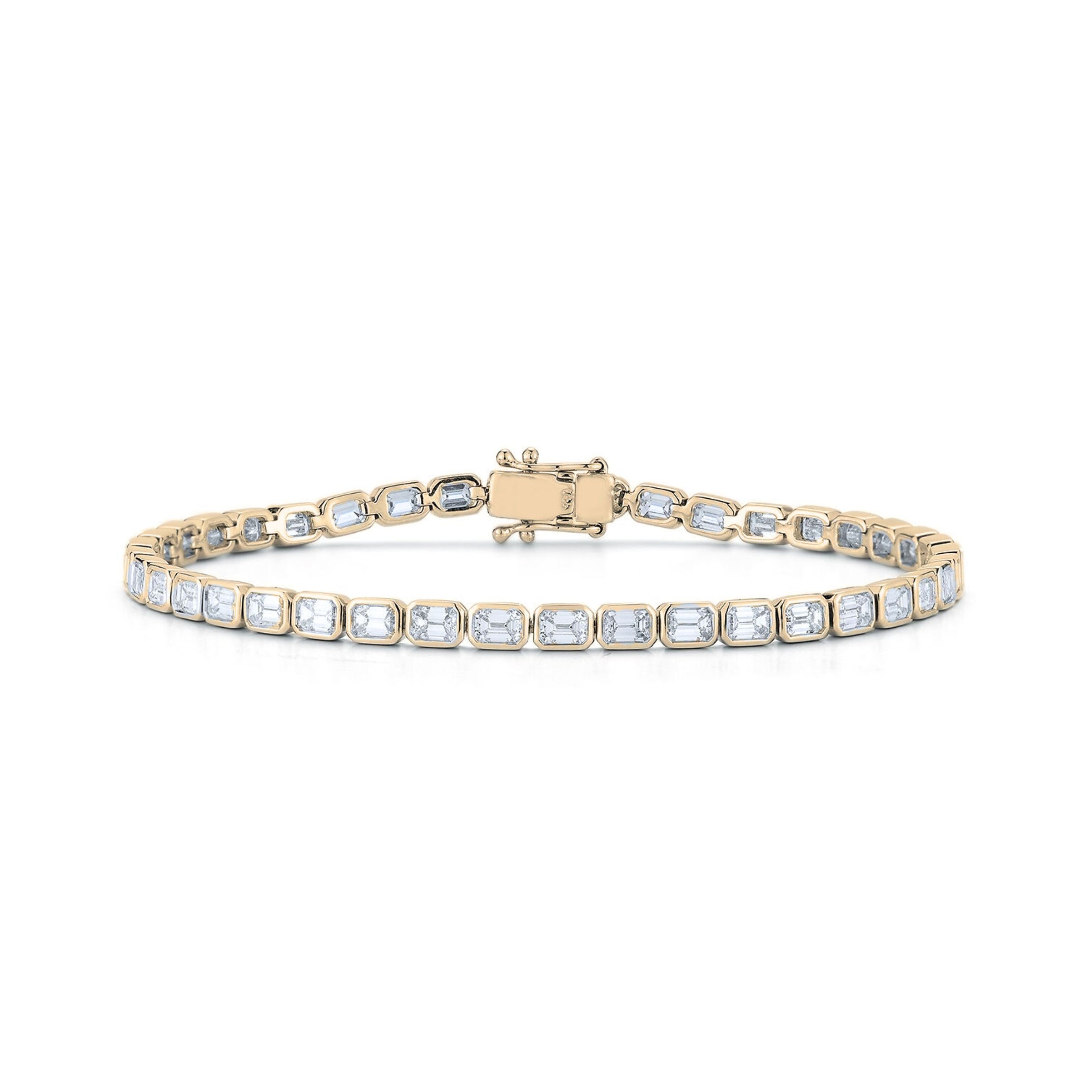 14k Yellow Gold Bezel Set Emerald Cut Diamond Tennis Bracelet