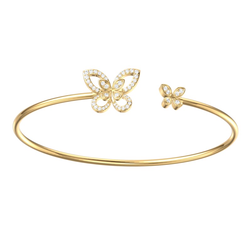14k Yellow Gold With 0.30ctw Diamonds Flexible Butterfly Open Bangle Bracelet By Pd Collection