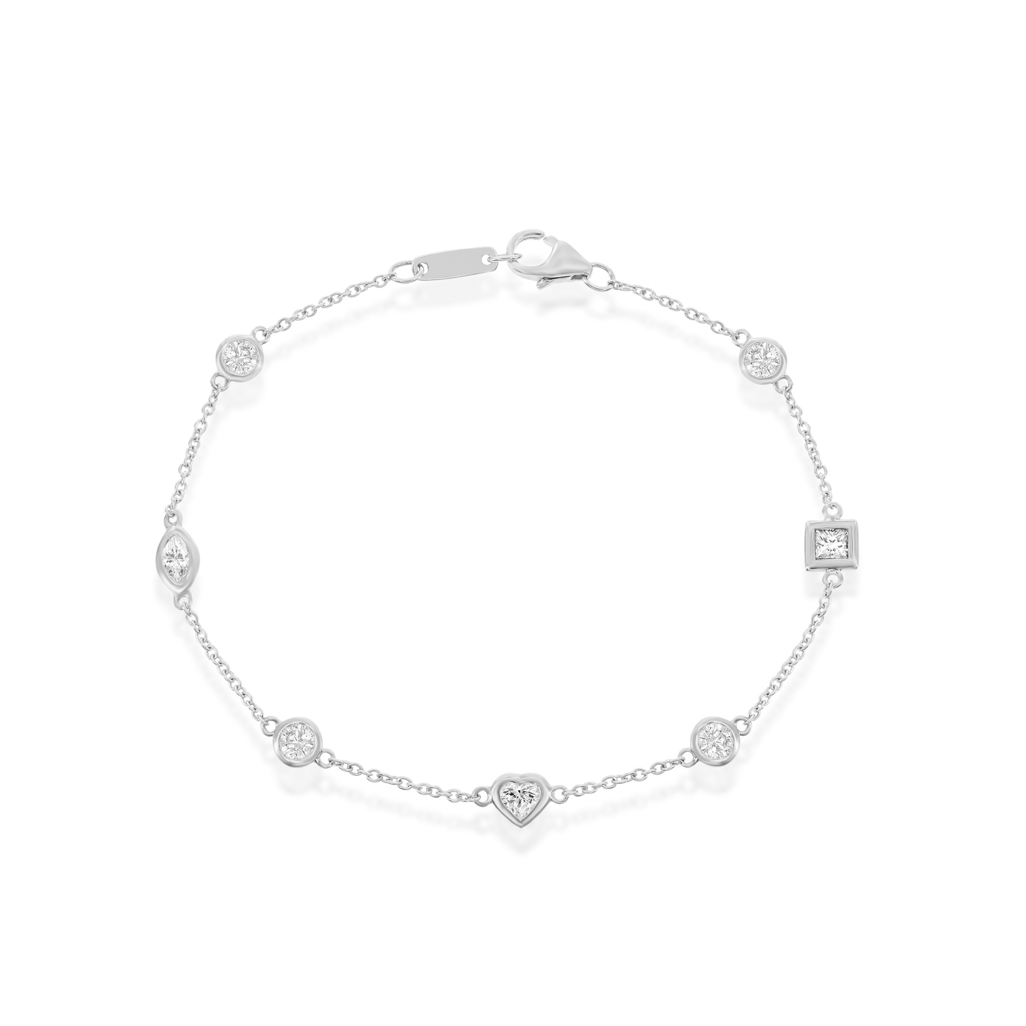 14k White Gold Mixed Cut Diamonds By The Yard Bracelet