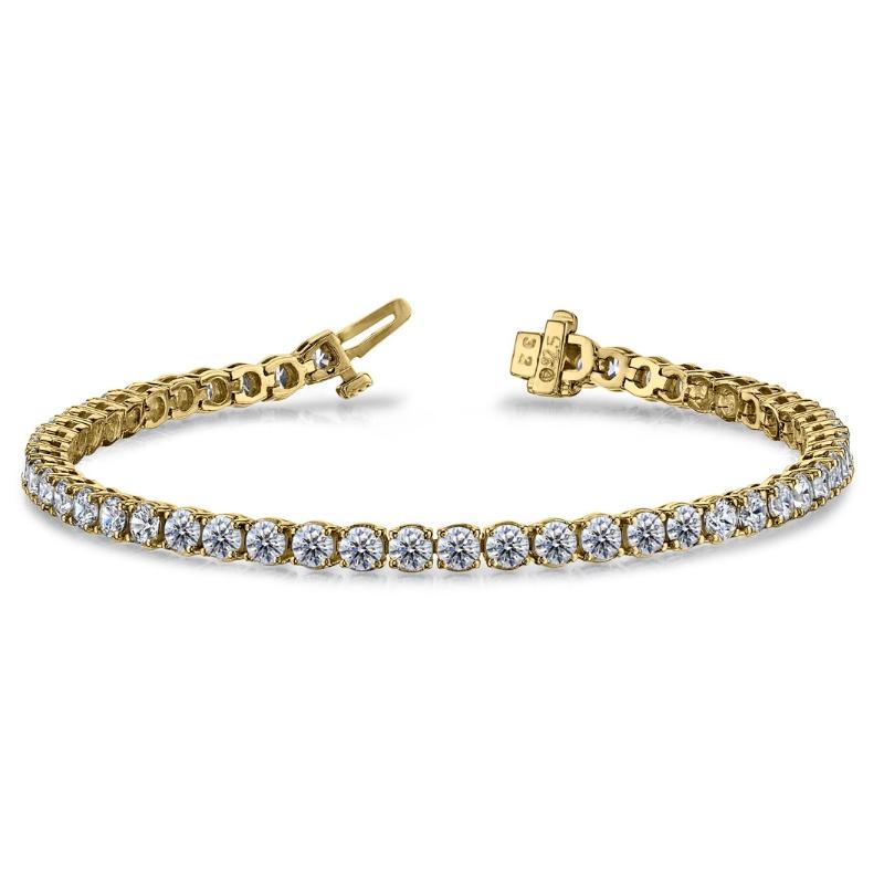 14k Yellow Gold Round Link Diamond Tennis Bracelet