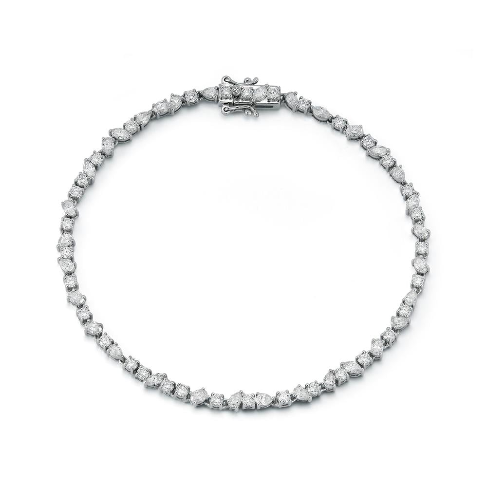14k White Gold Mixed Shape Diamond Tennis Bracelet