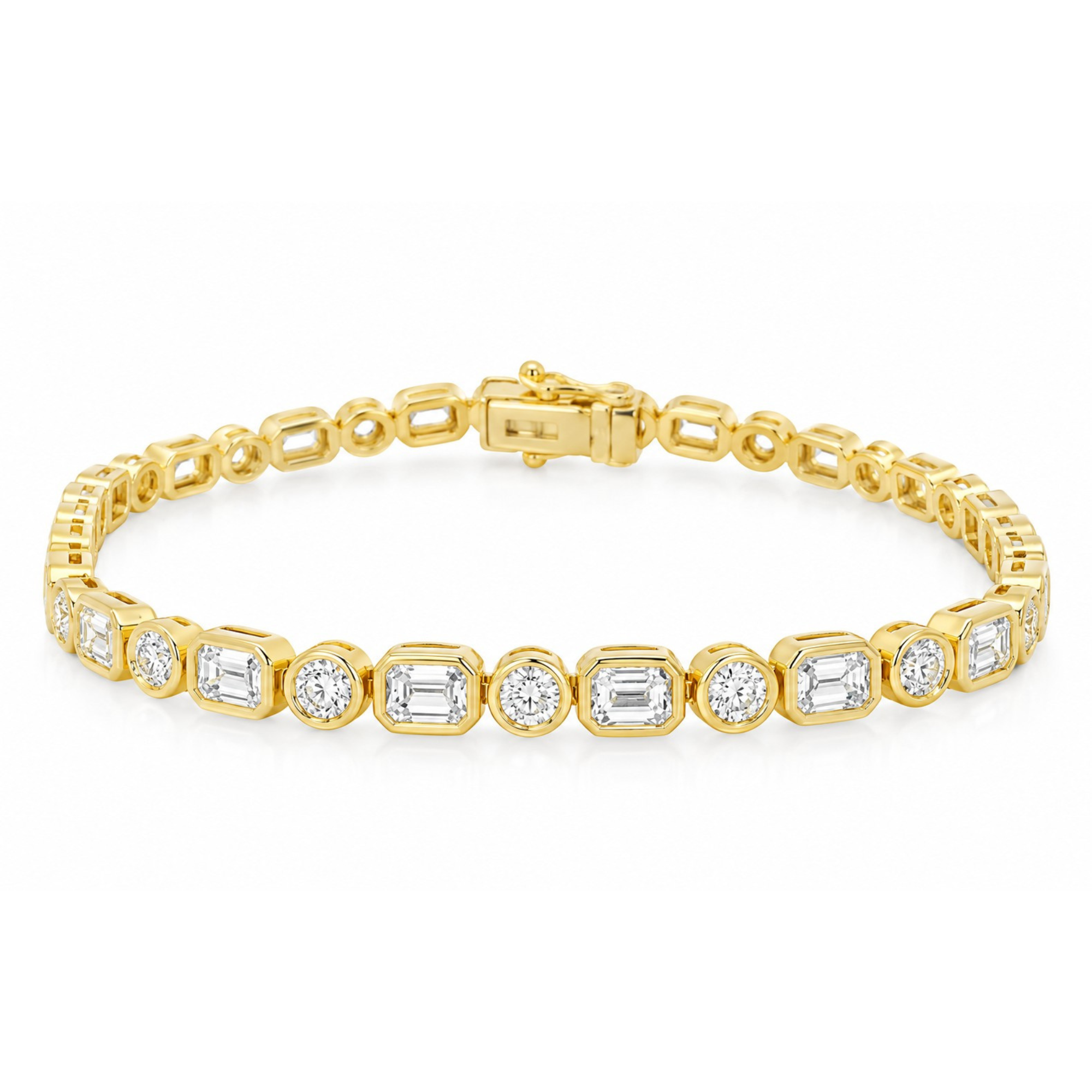 14k Yellow Gold Alternating Bezel Set Tennis Bracelet