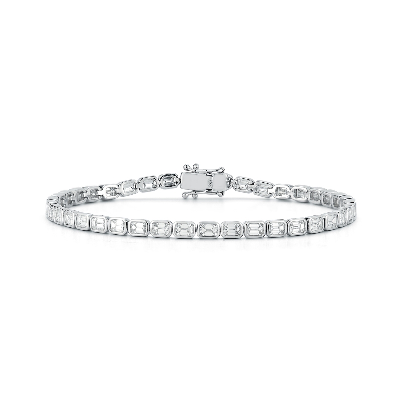 14k White Gold Bezel Set Emerald Cut Diamond Tennis Bracelet