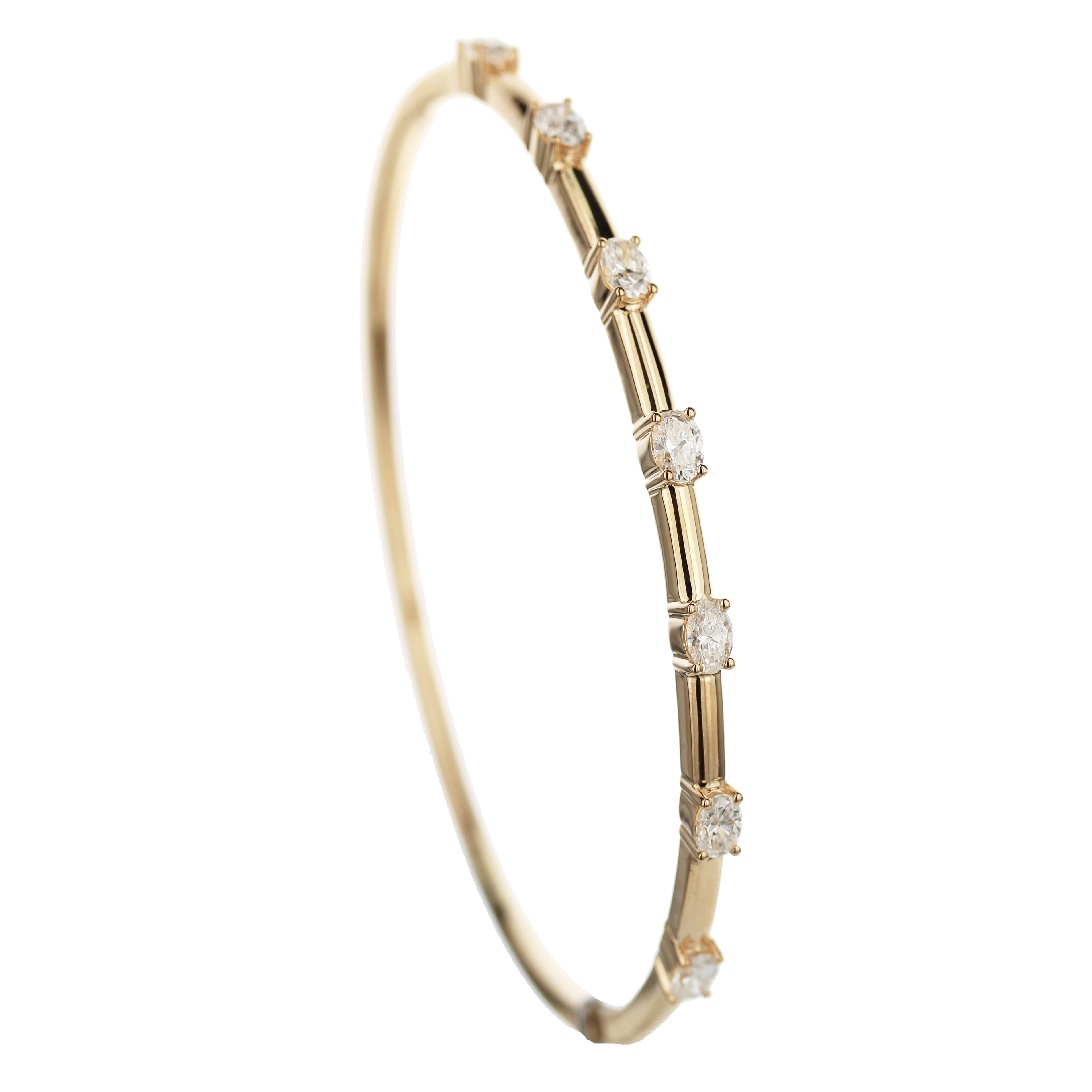 18k Yellow Gold Diamond Oval Station Bangle Bracelet