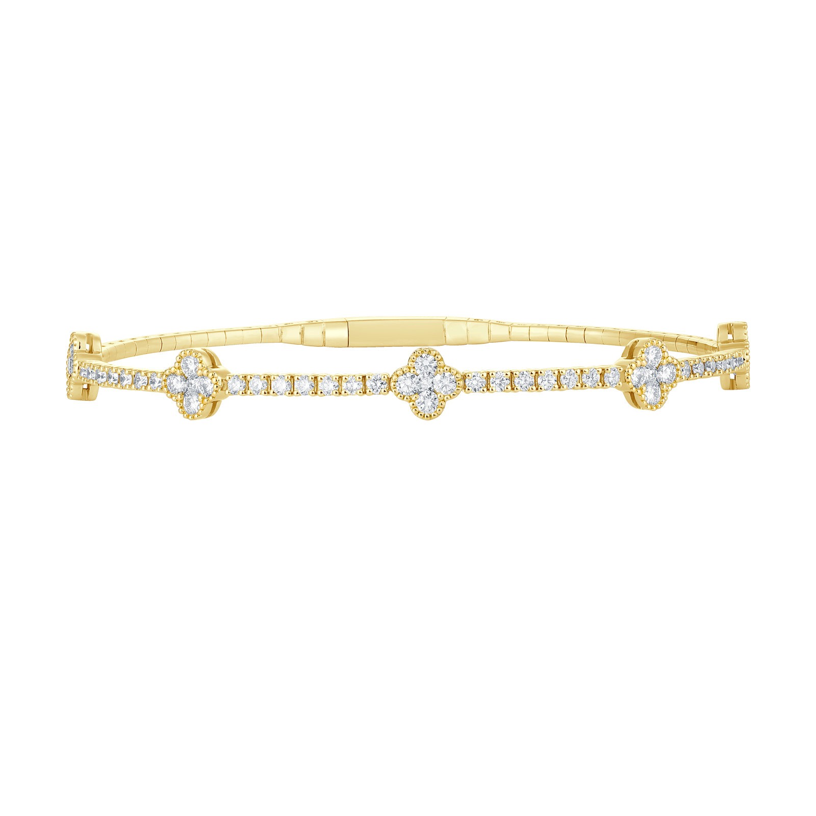 14k Yellow Gold Diamond Flixible Motif Bangle Bracelet