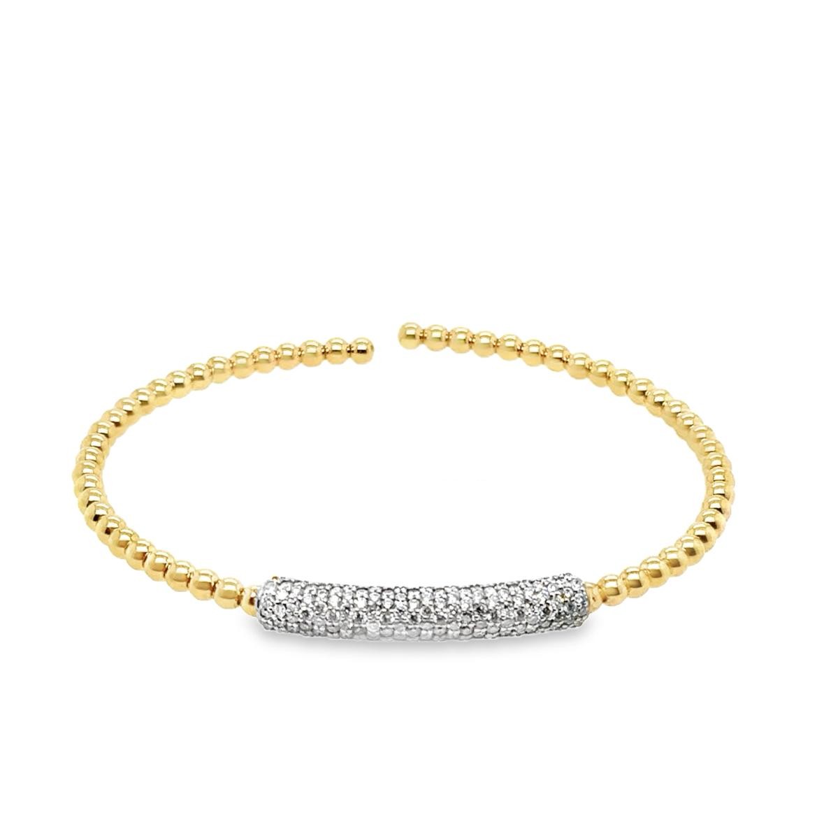14k Yellow Gold Diamond Center Pave Bead Bracelet