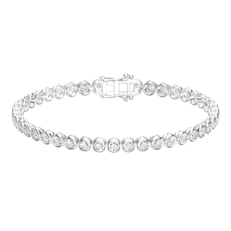 14k White Gold Diamond Bezel Set Tennis Bracelet