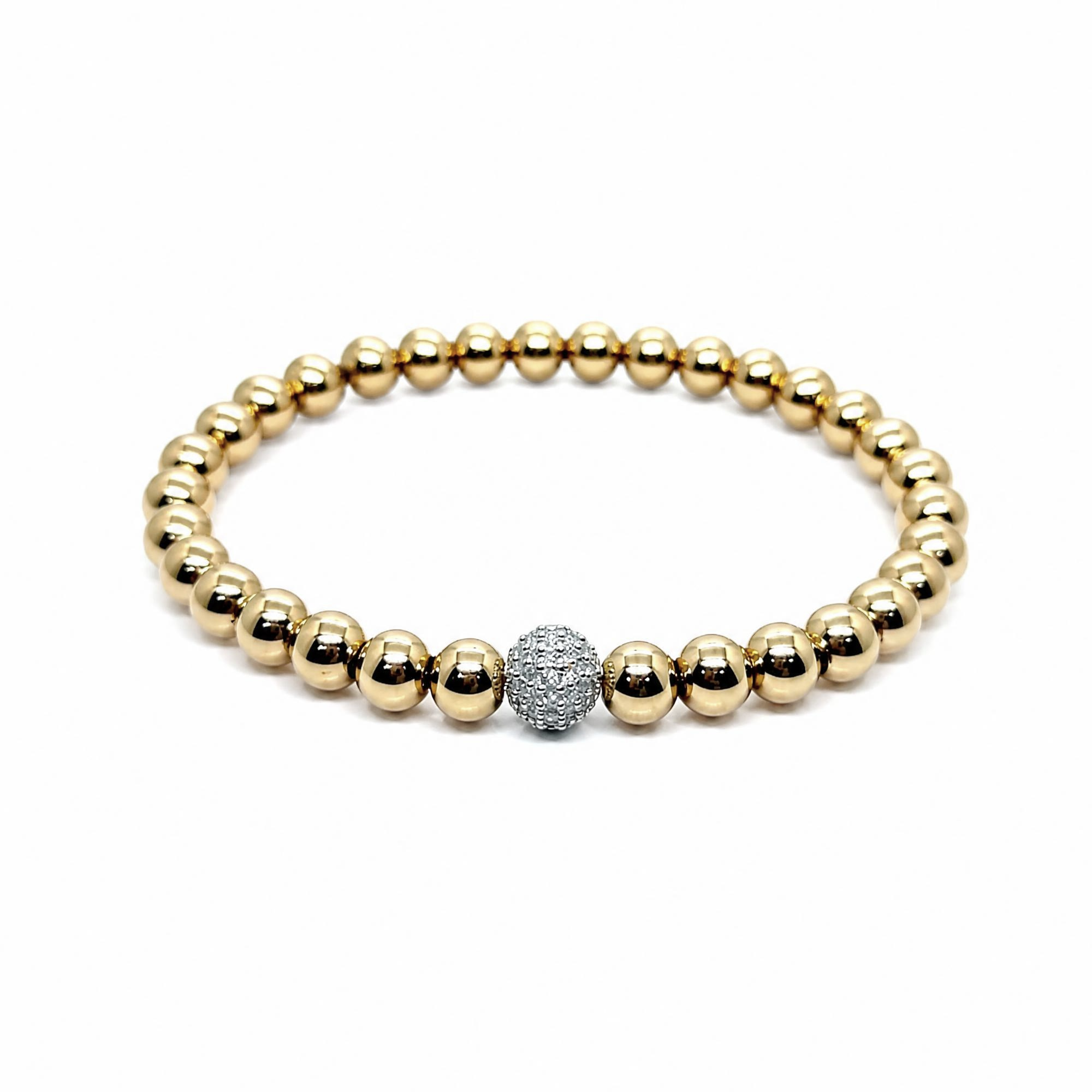 14k Yellow Gold Diamond Stretch Bead Bracelet