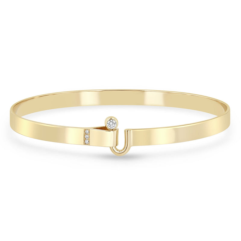 14k Yellow Gold Diamond Hook Flat Wire Cuff Bracelet