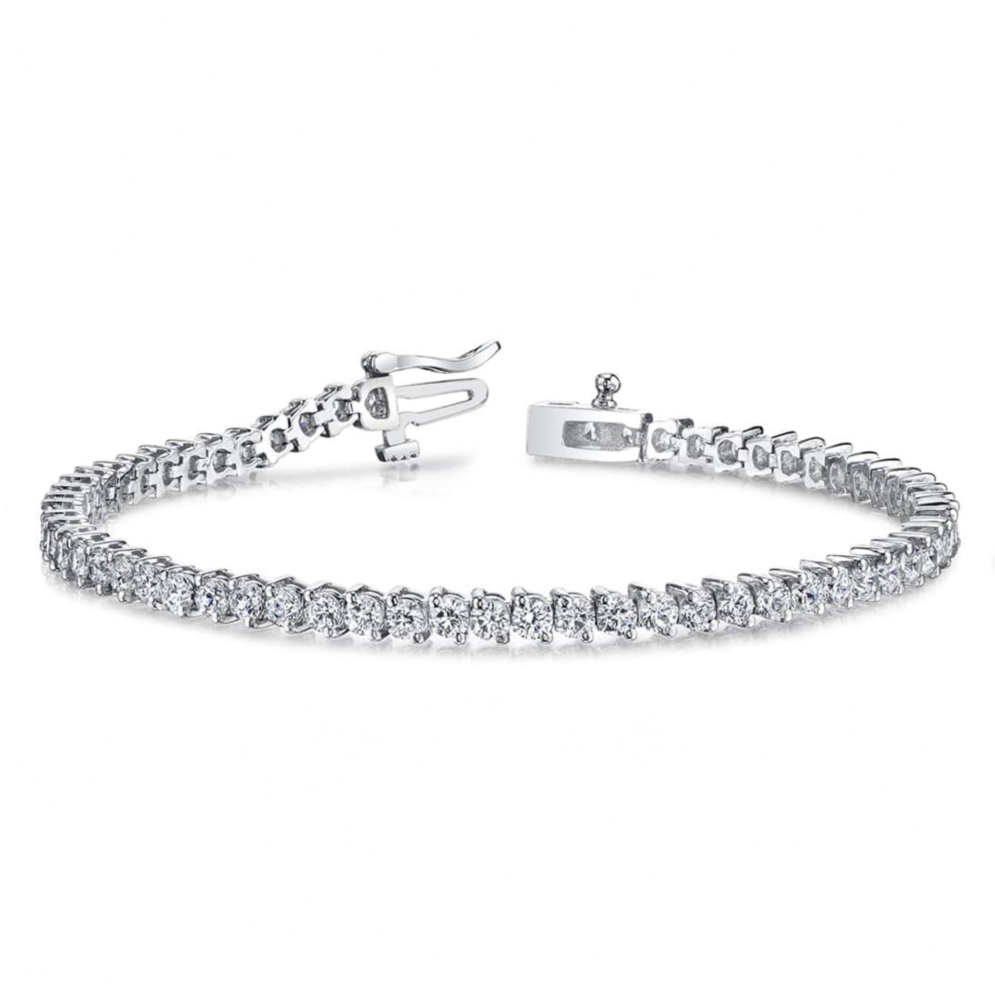 14k White Gold With 7.12ctw Round Cut Diamond Two Prong Straight Line Tennis Bracelet 52 Stones By Providence Diamond Collection