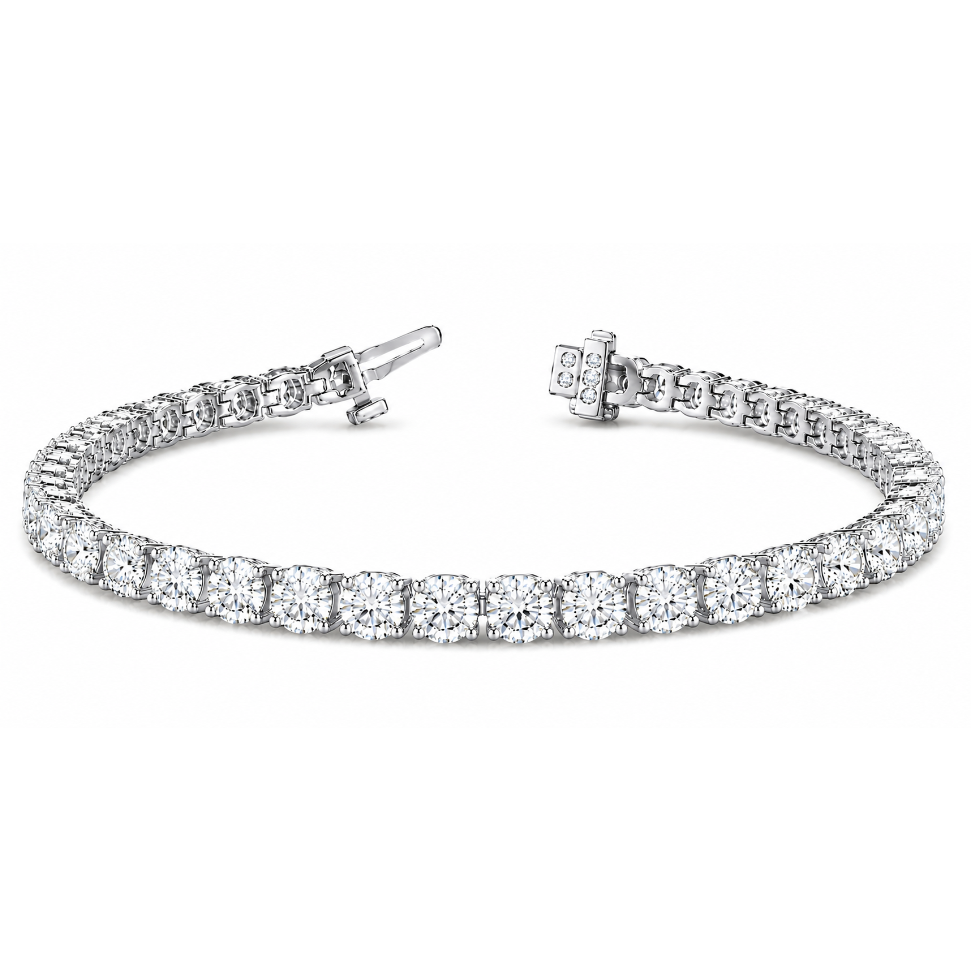 14k White Gold With 8.12ctw Diamonds, Straight Line Four Prong Round Link Tennis Bracelet With 48 Diamonds By Providence Diamond Collection