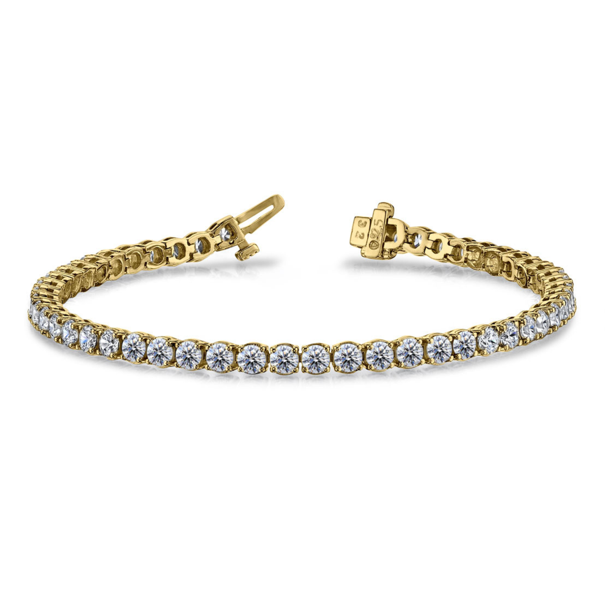 14k Yellow Gold With 4.01ctw Diamonds, Straight Line Four Prong Round Link Tennis Bracelet With 63 Diamonds, By Providence Diamond Collection