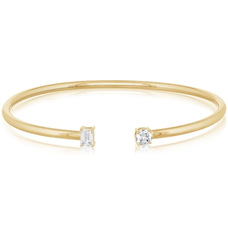 14k Yellow Gold Diamond Flexible Open Bangle Bracelet