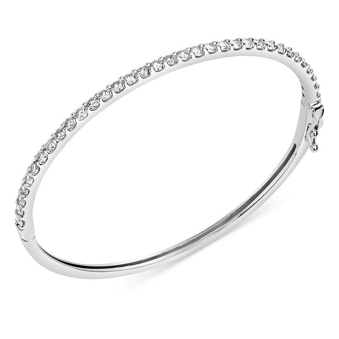 14k White Gold Diamond Prong Set Bangle Bracelet