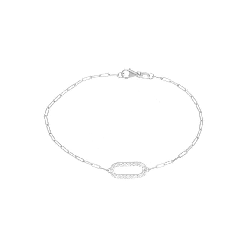 14k White Gold Diamond Pave Paperclip Bracelet