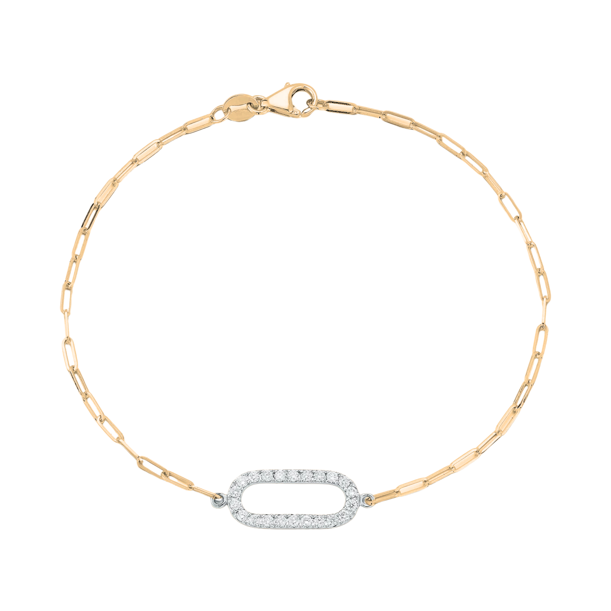 14k Two Tone Diamond Pave Station Paperclip Bracelet