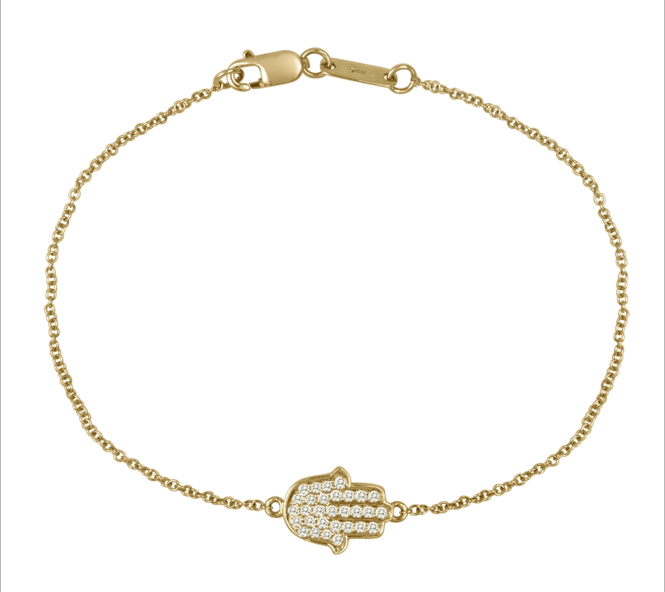 14k Yellow Gold Diamond Hamsa Bracelet