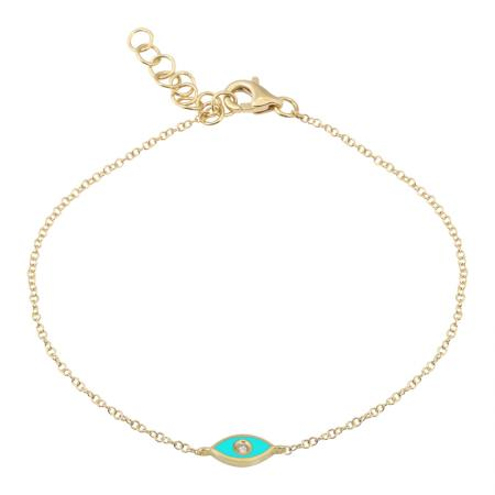 14k Yellow Gold Diamond Evil Eye Bracelet