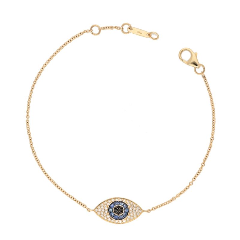 14k Yellow Gold Diamond Evil Eye Bracelet