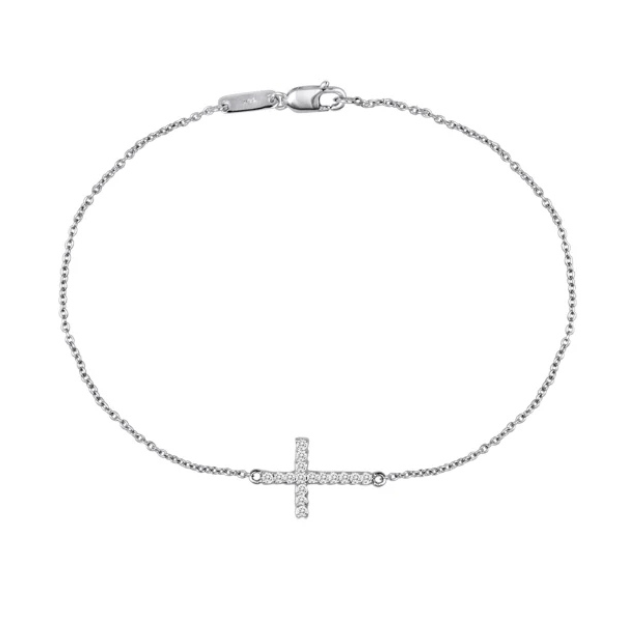 14k White Gold With 0.06ctw Diamond Cross Bracelet By Pd Collection