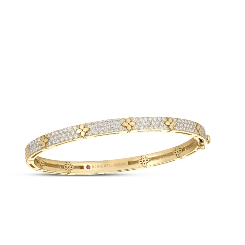18k Yellow Gold Love In Verona Diamond Pave And Polished Bangle Bracelet
